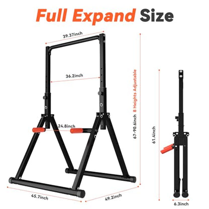 Power Tower Pull Up Dip Station Foldable, Pull Up Bar Station Adjustable, Multi-Function Home Gym, Strength Training Fitness Equipment, Triangular Design, for Home Outdoor - color: Black