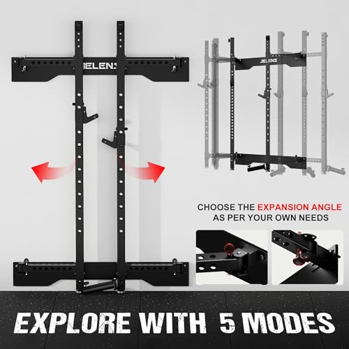 JELENS SF01 Folding Squat Rack, Wall Mounted Power Rack for Home Gym, Space Saving Multi-Functional Power Cage with More Attachments