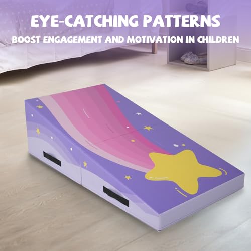Kangaroo Hoppers Gymnastics Cheese Wedge Mat for Kids Ages 1-12, 3 Sizes Folding Incline Tumbling Mat with High-Density EPE Foam and Removable PVC Leather Cover, Portable Home Gym Training Equipment for Toddlers, Beginners and Young Gymnasts