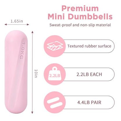 Dumbbell Set, Hand Weights For Women, 2.2lb Dumbbells Set of 2, Exercise & Fitness Dumbbells, Dumbbell Set for Walking, Yoga, Dance, Barre, Pilates, Cardio, Aerobics - color: PINK