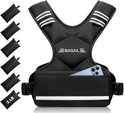 BAGAIL Adjustable Weighted Vest for Women 4-10lb/12-18lb/20-32lb, Comfortable U-Neck Rucking Vest with 6 Removable Weights, Storage Pocket and Reflective Strips for Walking, Jogging, Weight Loss - color: Black, size: 20-32 Lb