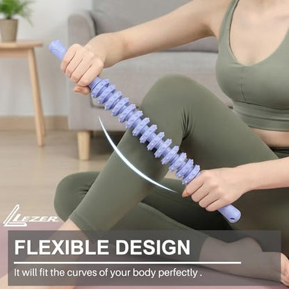 Flexible Massage Stick 21.7" Muscle Roller, 14 Roller Trigger Point, Deep Tissue Myofascial Release & Muscle Recovery, Bendable Body Massager for Neck, Back & Legs