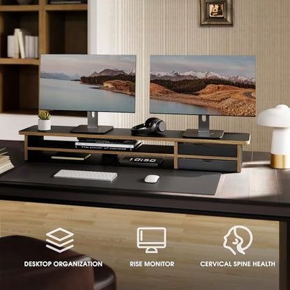 Fenge Monitor Stand, Desk Computer Riser with Frosted Storage Drawer, Black - color: Black