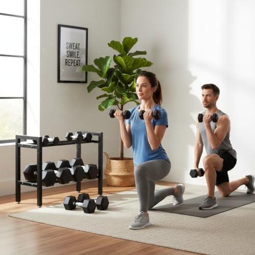 Adjustable 2-Tier Dumbbell Rack, Home Gym Weight Storage Rack for Dumbbells, Kettlebells & Plates
