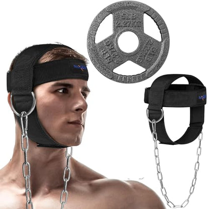 Yes4All Adjustable Neck Harness for Weight Training - Wide Padded Strap Support for Strengthening & Resistance Training, Weight Lifting Head Harness Black