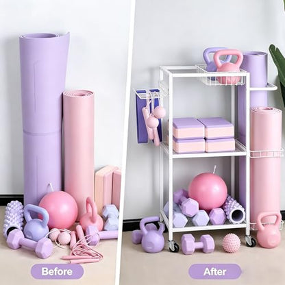 Workout Equipment Storage Rack Metal Yoga Mat Storage Rack, Weight Cart Home Gym Storage Rack with Wheels for Dumbbells, Yoga Mats, Kettlebells, Foam Rollers