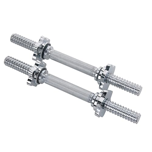 & Fitness Standard Threaded Dumbbell Handle Pairs – 14" and 24" Chrome Options with Star-Lock Collars, Solid Steel, Fits 1" Plates, Knurled Grip - style: 14-Inch Classic