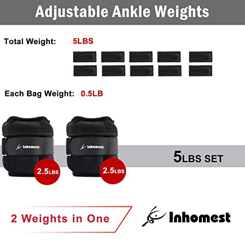 Adjustable Ankle Weights 1-5/10/12 Lbs Leg Weights for Men Women,Wrist Ankle Weights for Physical Therapy,Yoga Pilates,Workout,Walking,Jogging - color: Adjustable 5 Lb Set ( 2.5 Lb Each) - Black
