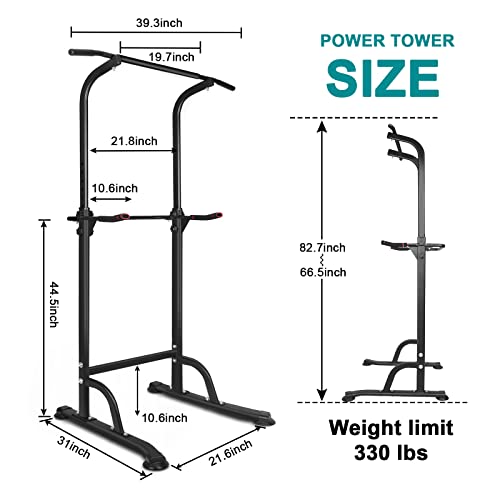 Adjustable Pull Up Bar & Dip Station – 10 Height Settings (65"-82.7"), 400LBS Capacity Home Gym Strength Trainer for Pull Ups, Dips & Core Workouts