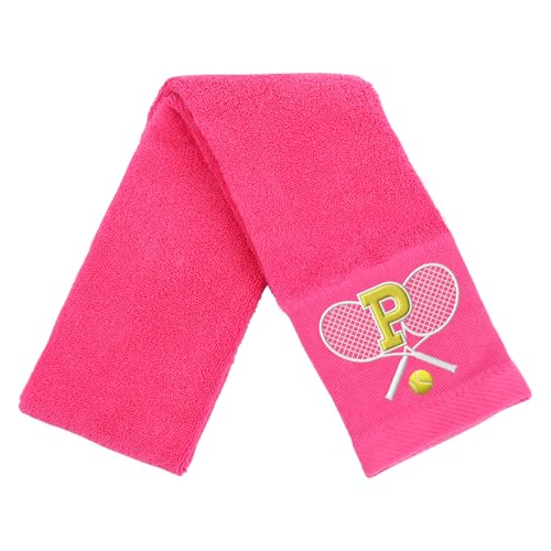 Tennis Towel,Tennis Gift for Men, Women,Lovers,13”x 43” Cotton Embroidered Tennis Towels (Pink, Initial-P) - color: Pink, size: Initial-P