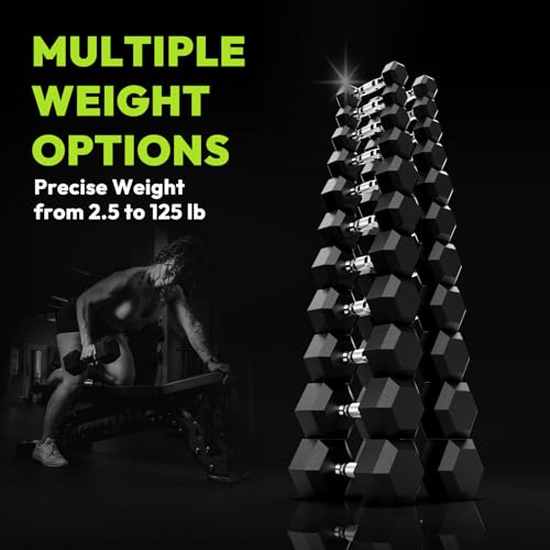 Hex Dumbbell Sets, 90-640 lb Rubber Encased Exercise & Fitness Dumbbells Set, Hand Weight for Strength Training, Weight Dumbbells