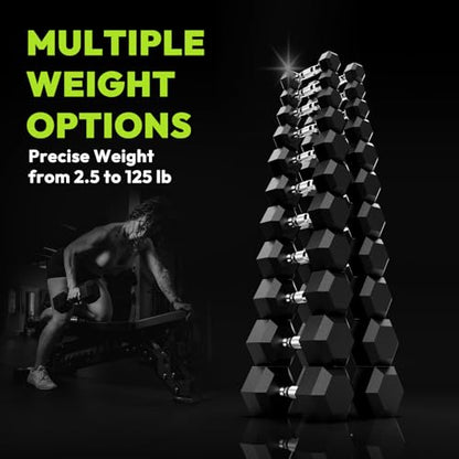 Hex Dumbbell Sets, 90-640 lb Rubber Encased Exercise & Fitness Dumbbells Set, Hand Weight for Strength Training, Weight Dumbbells