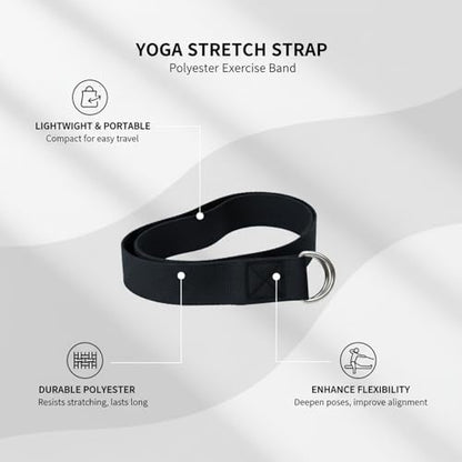 Yoga Stretch Strap, Polyester Exercise Strap for Flexibility Training and Assisted Stretches (1 PC) - color: Black