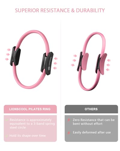 Pilates Ring Set – 14" Anti-Deformation Magic Circle with Padded Handles, Mini Ball, Resistance Bands, Guide & Bag - color: Pink Pro