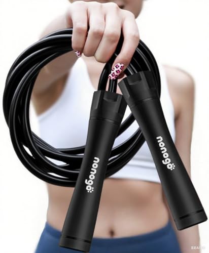 nonogo 1.1LB Weighted Jump Rope for Women – Adjustable 10mm Heavy PVC Skipping Rope for Fitness, Ideal for High-Intensity Training, MMA, Boxing, CrossFit, Weight-loss Workouts - color: Black Handle + Black Rope