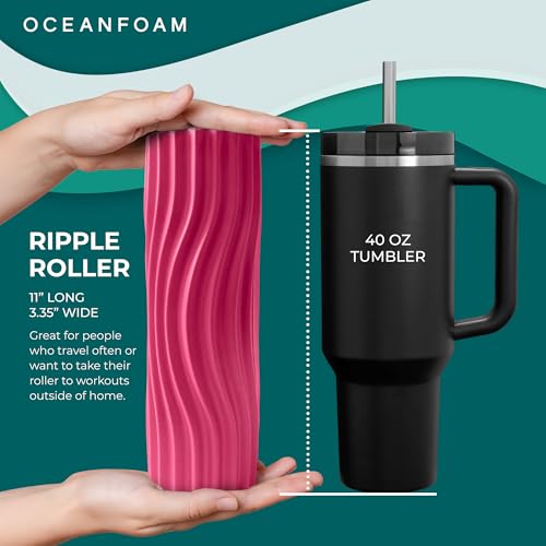 Ripple Travel Foam Roller (11" x 3.35") Firm Mini Foam Roller for Physical Therapy, Deep Tissue Massage, Back Pain - High Density, Ergonomic Wave Textured, Yoga, Pilates, Exercise (Hot Pink) - color: Hot Pink