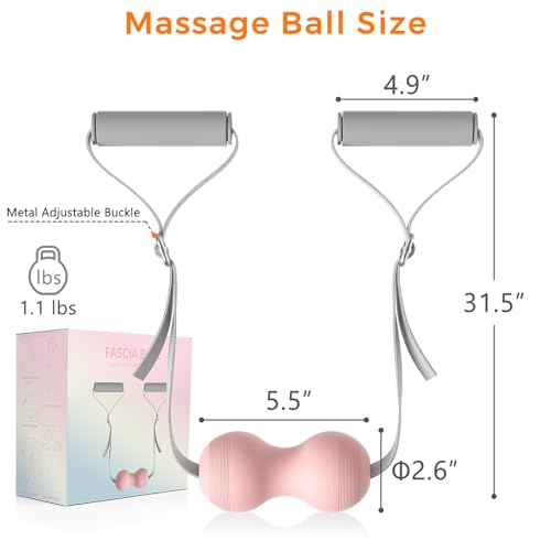 VICSKY Peanut Massage Ball with Handles & Pull Strap - Dual Trigger Point Therapy for Feet, Legs, Neck, Muscle Pain Relief, Myofascial Roller with Adjustable Strap (Pink)