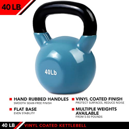 JFIT Kettlebell Weights Vinyl Coated Iron - style: 40lb (Steel Blue)