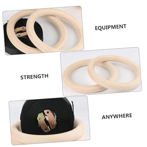 POPETPOP Gymnastic Rings Straps Solid Wood Gym Rings Fitness Equipment for Pull Ups Dips and Strength Training