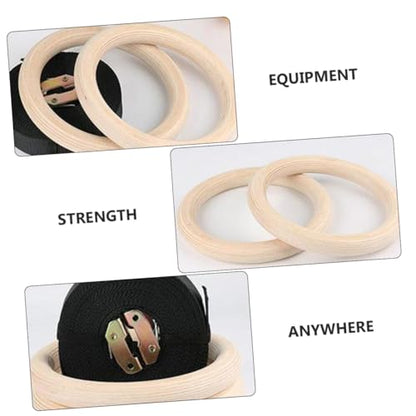 POPETPOP Gymnastic Rings Straps Solid Wood Gym Rings Fitness Equipment for Pull Ups Dips and Strength Training