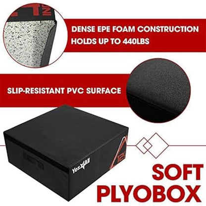 Yes4All Adjustable Soft Plyo Box, Jumping Trainer - For Plyometric Exercises and Conditioning, Multiple Height Variations - color: E. Black - 12"