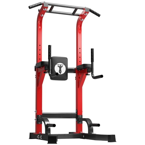 DlandHome Power Tower Pull Up Bar Station, Heavy Duty Pull Up Dip Station Adjustable Height for Home Gym Strength Training Equipment, 330LBS Weight Capacity