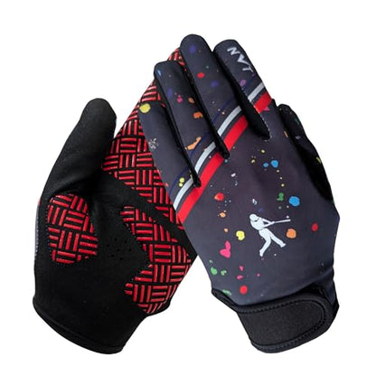 NVT Baseball Batting Gloves Youth & Adult Men Women- Padded Softball Batting Gloves with Super Grip Silicone Palm, Breathable Flexible Fit- Baseball Gloves for Kids Boys Girls - color: Red, size: Youth X-Large
