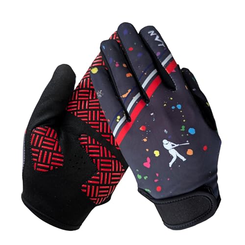 NVT Baseball Batting Gloves Youth & Adult Men Women- Padded Softball Batting Gloves with Super Grip Silicone Palm, Breathable Flexible Fit- Baseball Gloves for Kids Boys Girls - color: Red, size: Adult Large