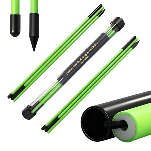 Golf Alignment Sticks, 2 Pack Plastic 49" Collapsible Alignment Stick Golf Practice Rods Aid for Aiming, Putting, Swing Trainer, Posture Corrector with Tube Case, Golf Training Equipment - color: Green