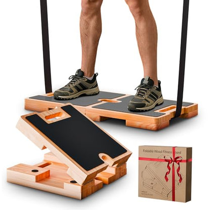 Wooden Fitness Board,180° foldable,resistance band board with honeycomb anti-slip design,natural pine exercise step platform for Band Training, Stretching, and Full-Body Home Gym