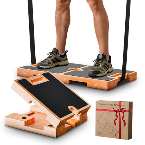 Wooden Fitness Board,180° foldable,resistance band board with honeycomb anti-slip design,natural pine exercise step platform for Band Training, Stretching, and Full-Body Home Gym