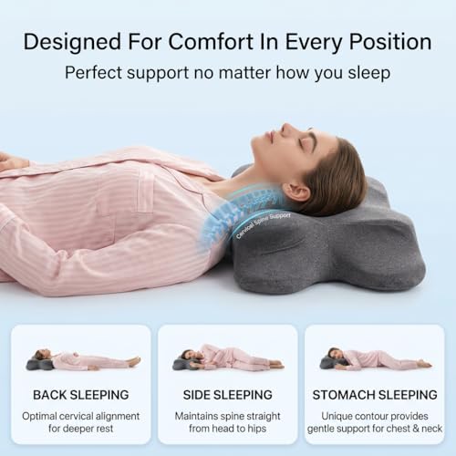2-in-1 Cervical Neck Pillow for Pain Relief, Rechargeable Side Sleeper Pillows with Heat Airbag Lift, Memory Foam Contour Pillow for Side Back Stomach Sleepers(No Vibration Gray)