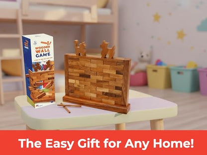 BSIRI Wooden Brick Wall Balancing Game with Characters Family for Teens and Adults Classic Brick Board Games Tabletop Party Skill Activity for Home Party Play - style: The Wall Game