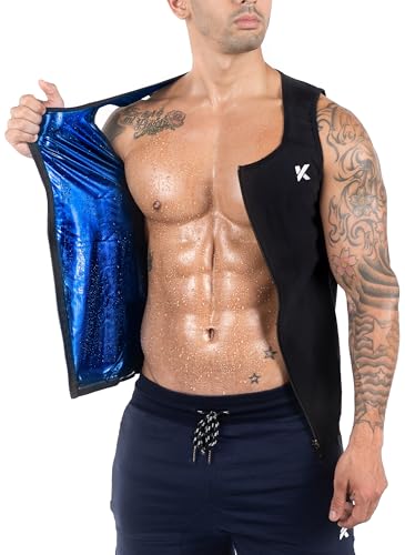 Kewlioo Men's Heat Trapping Zipper Sweat Enhancing Vest - Sauna Suit Shirt Compression Vest Shapewear Top for Gym Exercise - color: Black, size: Large-X-Large