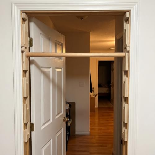 Leinuosen Doorway Pull-up Bar Sets Adjustable 5 Levels Wooden Doorway Pull-up Bar and 2 Door Frame with 6 Sets of Screw-in Heavy-duty Door-mounts to Fits 118cm - size: 150kg Load Capacity, style: with Locks