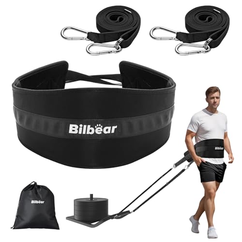 Sled Pulling Belt,Adjustable Sled Training Waist Belt, Belt for Pulling with 2 Pulling Straps & 4 Hooks,Weight Sled Pull Belt for Tire Pulling, Squat,Leg Muscles Strength Training,Resistance Training,Core Power Workout - color: Black