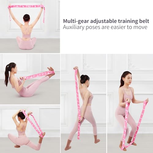 12 Loops Extra Long Yoga Stretching Band for Adults and Tall People, Adjustable Elastic Strap for Full Body Deep Stretch, Home Pilates, Ballet, Dance, Physical Therapy, Flexibility Training - color: Pink