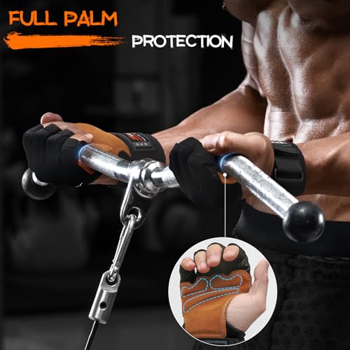 Workout Gloves, Heavy Duty Cowhide Padded Weight Lifting Gloves with Wrist Support, Full Palm Protection & Silicone Grips Gym for Weightlifting, Deadlifts, Exercise