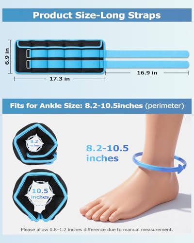 Fragraim Adjustable Ankle Weights 1-3/4/5/6/8/10/12/15/20 LBS Pair with Removable Weight for Jogging, Gymnastics, Aerobics, Physical Therapy - color: sky blue - double buckle, style: 10 lbs each( 20 lbs pair)