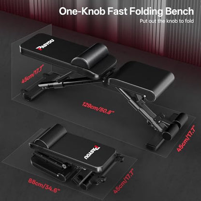 PASYOU Adjustable Weight Bench, 660LB Capacity Foldable Workout Bench, Incline Flat Bench Press for Home Gym, Dual-Frame Strength Training Bench, No Assembly Required, Wider Seat - color: Blue