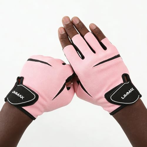 LiMiMAX Workout Gloves for Women & Men, Breathable Half Finger Gym Gloves with Non-Slip Padded Palm, Lightweight Fitness Gloves for Weight Lifting, Cycling, Crossfit, Training, Pink - color: Pink, size: Large