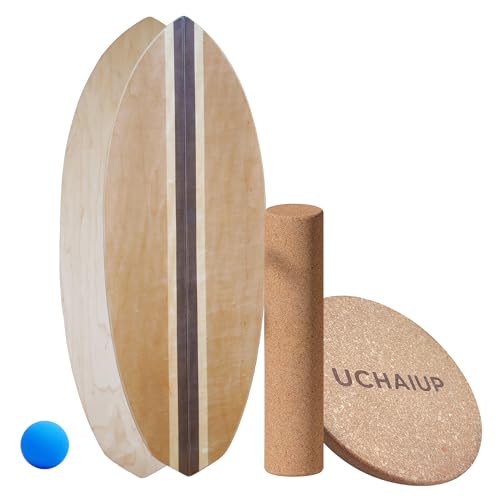 Maple Wood Balance Board with Roller and Half Ball Accessories - Dual-Mode Balance Trainer for Adults, Home Gym & Office Use, Surfboard Shape Design(31.5 x 11.8in) - color: Black coffee