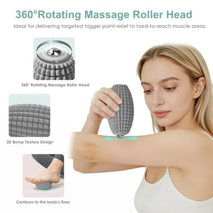 Silicone Vibrating Massage Ball with Rolling Head, 3-Speed Myofascial Massage Roller for Plantar Fasciitis Relief, Hip & Psoas Release, Trigger Point Therapy for Neck, Back, Foot(Gray) - color: Gray