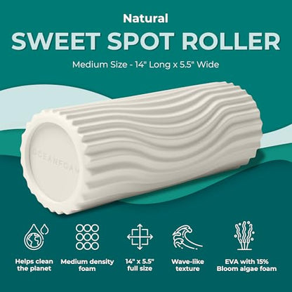Sweet Spot Medium Exercise Foam Roller 14"x5.5" – Medium Density Travel Foam Roller for Physical Therapy, Deep Tissue Massage, Yoga, Pilates, Classic Exclusive Wave Texture (Natural)