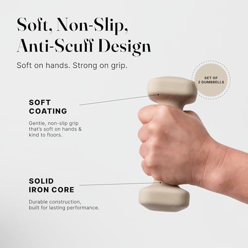 WeGym SafeGrip Square Dumbbells with Anti Slip Handles, Aesthetic Free Weights for Home Workouts, Stable Design Prevents Rolling during Floor Exercises - color: Sandstone, style: 2LB Pair