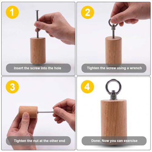 Wooden Grip Handle for Forearm & Climbing Training, Compact Cylindrical Open-Hand Grip with Stainless Steel Ring, Beech Wood Endurance Grip for Cable Machine & Pull Training