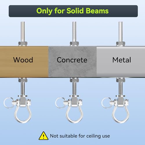 Swing Hangers with Bearing, 2 Pcs M10 × 7" Stainless Steel Swing Hooks for Wood & Steel Beam, 180° Swivel Heavy Duty Swing Hanger for Hammock, Yoga Swing, Porch Swing, 1500LB Capacity