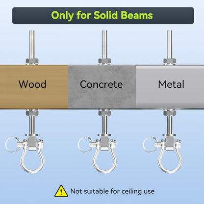 Swing Hangers with Bearing, 2 Pcs M10 × 7" Stainless Steel Swing Hooks for Wood & Steel Beam, 180° Swivel Heavy Duty Swing Hanger for Hammock, Yoga Swing, Porch Swing, 1500LB Capacity