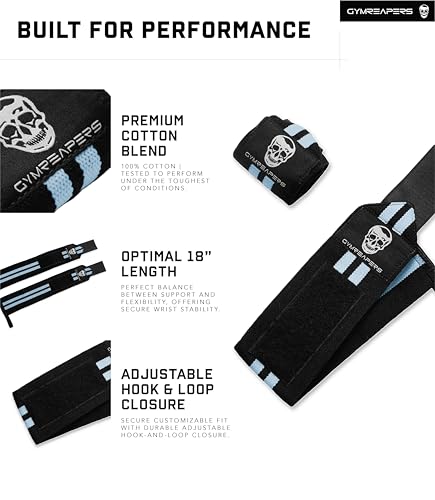 Gymreapers Weightlifting Wrist Wraps (IPF Approved) Professional Quality Wrist Support with Heavy Duty Thumb Loop - Best Wrap for Powerlifting Competition, Strength Training, Bodybuilding - color: Blue