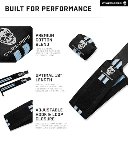 Gymreapers Weightlifting Wrist Wraps (IPF Approved) Professional Quality Wrist Support with Heavy Duty Thumb Loop - Best Wrap for Powerlifting Competition, Strength Training, Bodybuilding - color: Blue